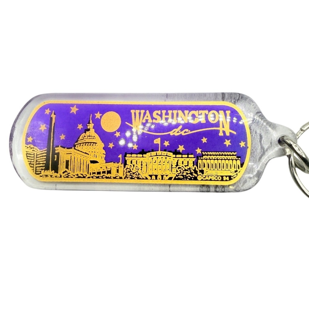 Vintage 1994 Washington DC Reversible Acrylic Keychain Monuments Purple